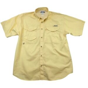 Columbia Sportswear Mens Short Sleeve Fishing Shirt Yellow Button Down Size L